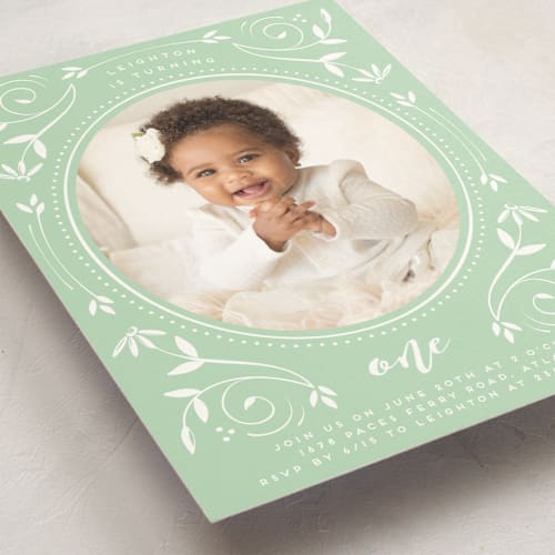 This is a leaf kids birthday invitations with standard by Faith Dorn called wildflower printing on signature in standard