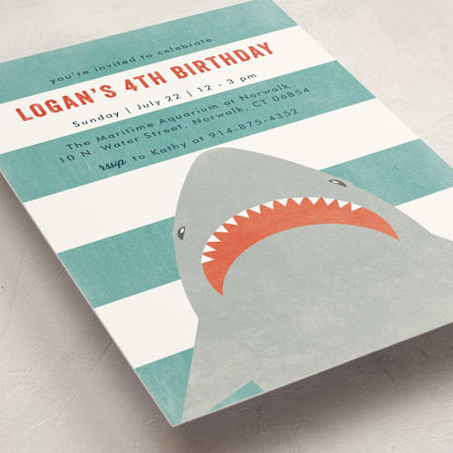 This is a ocean kids birthday invitations with standard by Annie Holmquist called fin-tastic! printing on signature in standard