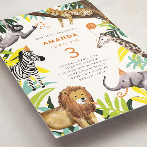 This is a sunflower kids birthday invitations with standard by Cass Loh called jungle party printing on signature in standard