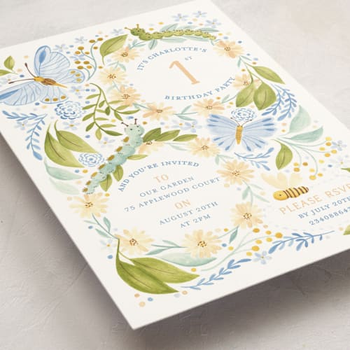 This is a olive tree kids birthday invitations with standard by Sarah Knight called daisy chains printing on signature in standard