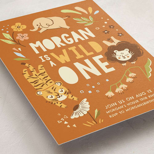 This is a amber kids birthday invitations with standard by Vivian Yiwing called go wild printing on signature in standard