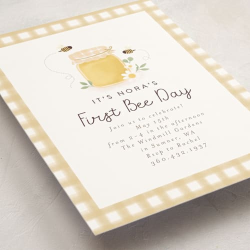 This is a honey kids birthday invitations with standard by Itsy Belle Studio called first bee day printing on signature in standard