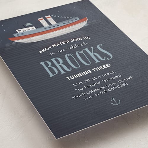 This is a harbor kids birthday invitations with standard by Lorent and Leif called ahoy mates printing on signature in standard