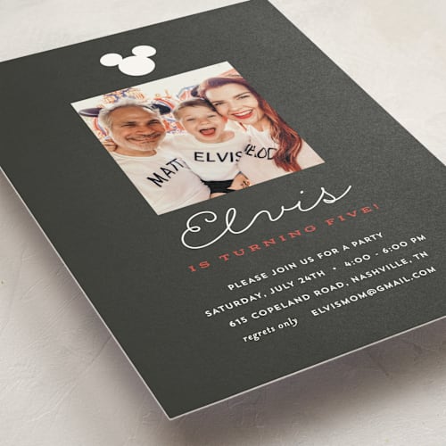 This is a cobblestone kids birthday invitations with standard by Sara Hicks Malone called disney's mickey party printing on signature in standard