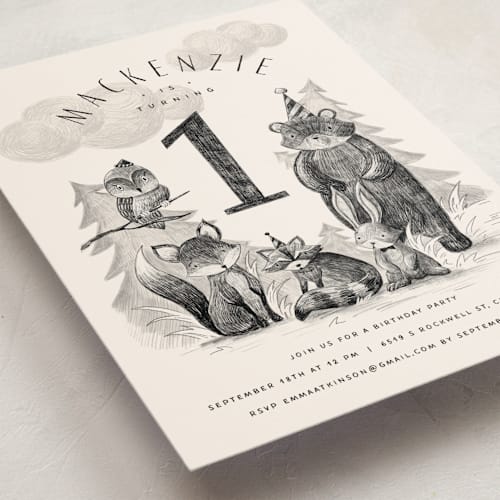 This is a sephia kids birthday invitations with standard by Anastasia Makarova called forest friends printing on signature in standard