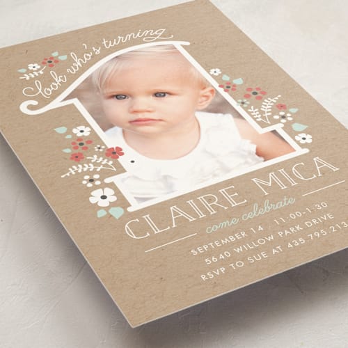 This is a bouquet kids birthday invitations with standard by JeAnna Casper called she's one printing on signature in standard