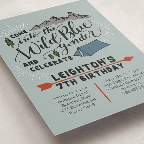 This is a cornflower kids birthday invitations with standard by Emily Skinner called wild blue yonder printing on signature in standard