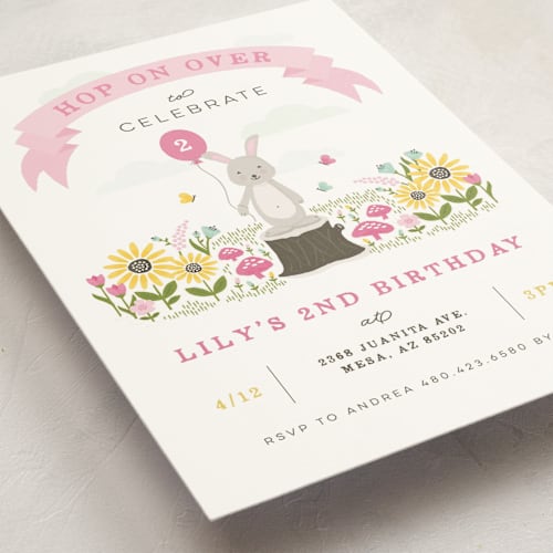 This is a carnation kids birthday invitations with standard by Michelle Taylor called little bunny printing on signature in standard