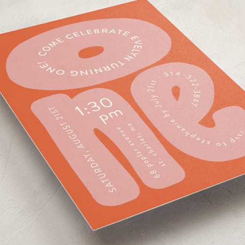 This is a bubble gum kids birthday invitations with standard by Jen Owens called a big one printing on signature in standard