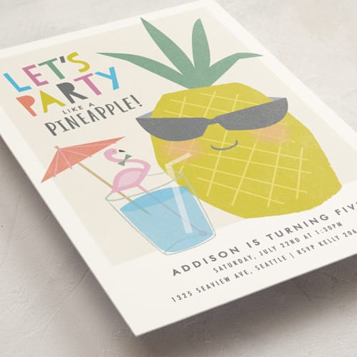 This is a blue hawaiian kids birthday invitations with standard by Karidy Walker called party like a pineapple printing on signature in standard
