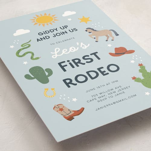 This is a sky kids birthday invitations with standard by peetie design called my friendly rodeo printing on signature in standard