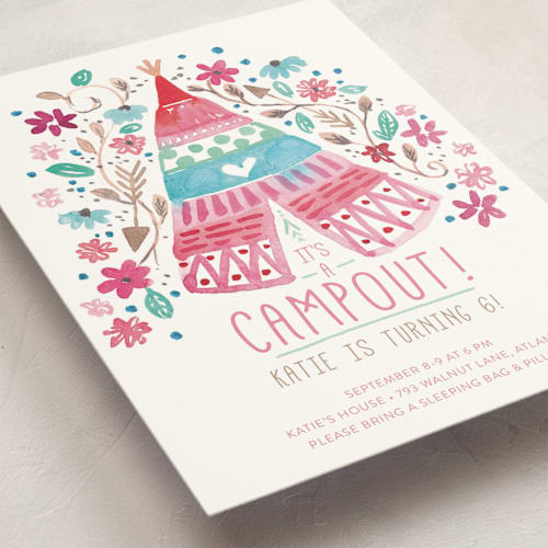 This is a petal kids birthday invitations with standard by Sara Berrenson called teepee party printing on signature in standard