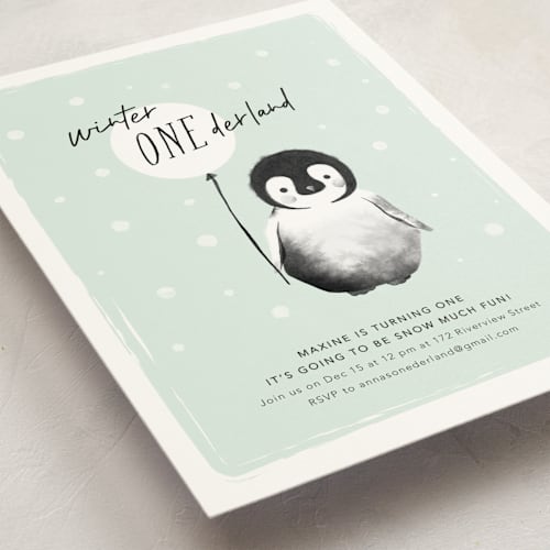 This is a mint kids birthday invitations with standard by Vivian Yiwing called onederland printing on signature in standard