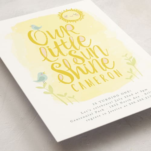 This is a daffodil kids birthday invitations with standard by Karidy Walker called little sunshine printing on signature in standard