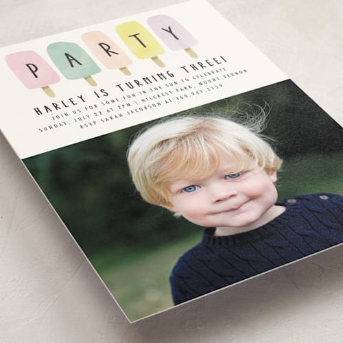 This is a rainbow kids birthday invitations with standard by Karidy Walker called sweet fun in the sun printing on signature in standard