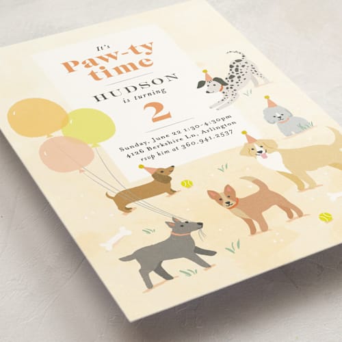 This is a carrot kids birthday invitations with standard by Karidy Walker called pawty time printing on signature in standard