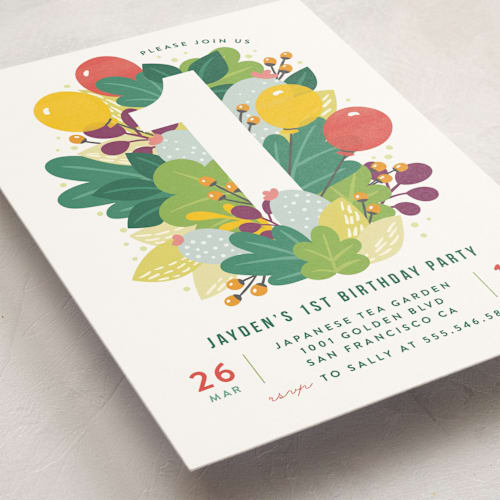 This is a grass kids birthday invitations with standard by Shannon Chen of Four Wet Feet Studio called colorful cactus party printing on signature in standard