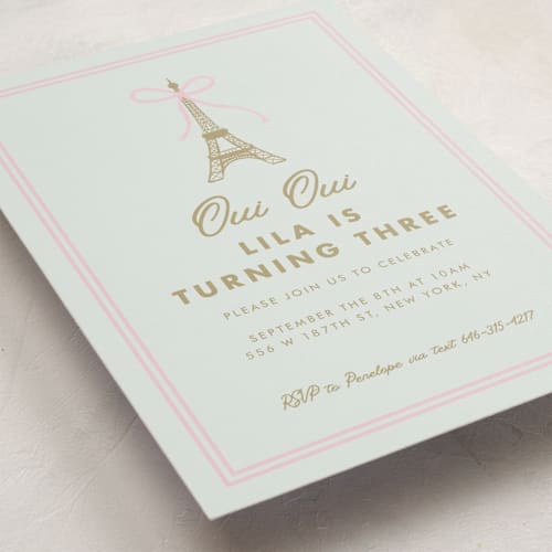 This is a menthe kids birthday invitations with standard by mo kelley called ooh la la printing on signature in standard