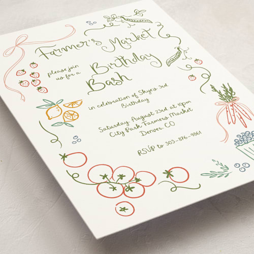 This is a meadow kids birthday invitations with standard by Jenna Holcomb called locally grown sketch printing on signature in standard