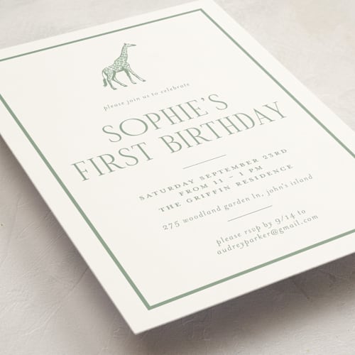 This is a palm kids birthday invitations with standard by Jenna Holcomb called safari printing on signature in standard