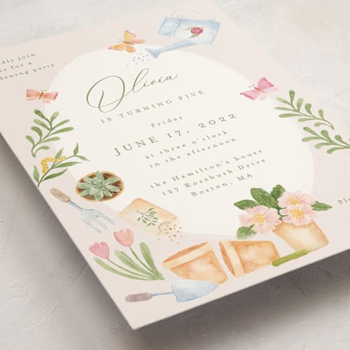 This is a sand kids birthday invitations with standard by frau brandt called let's grow printing on signature in standard