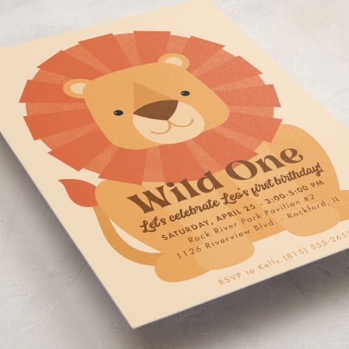 This is a sand kids birthday invitations with standard by Kacey Kendrick Wagner called wild lion printing on signature in standard