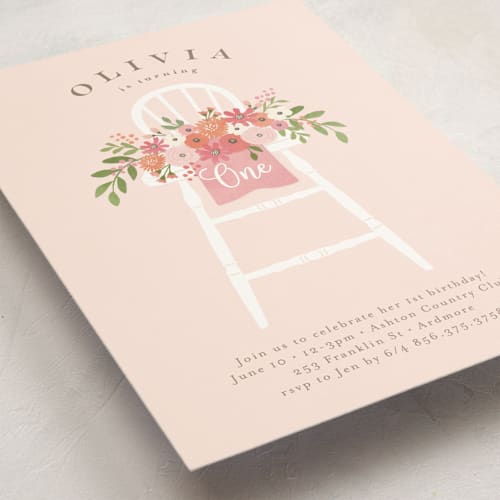 This is a carnation kids birthday invitations with standard by Jennifer Wick called freshly cut flowers printing on signature in standard