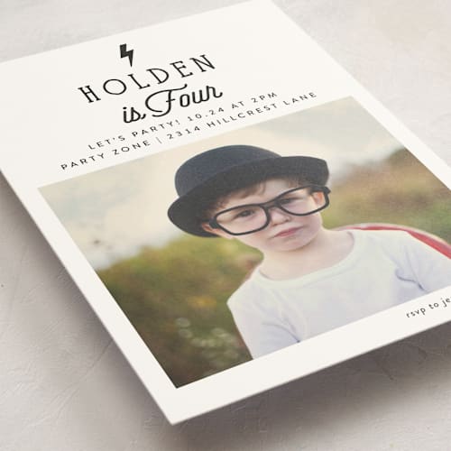 This is a cloud kids birthday invitations with standard by Rebecca Bowen called striking printing on signature in standard