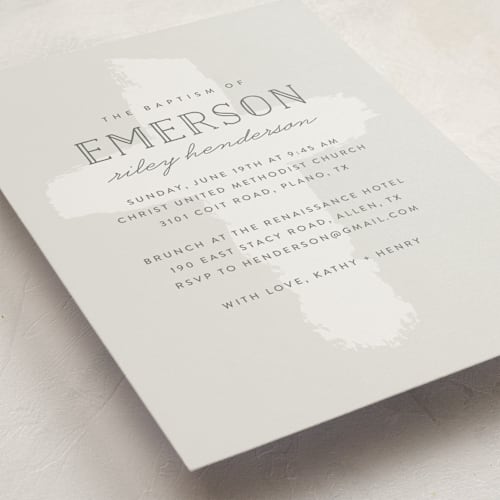This is a stone confirmation invitations cards with standard by Susan Asbill called brushed cross printing on signature in standard
