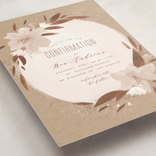 This is a kraft confirmation invitations cards with standard by Leah Bisch called floral burst printing on signature in standard