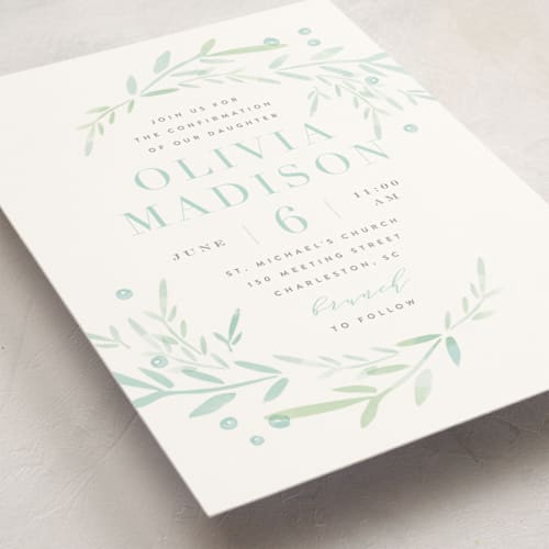 This is a sky confirmation invitations cards with standard by Kristie Kern called garden frame printing on signature in standard