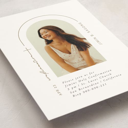 This is a sugar confirmation invitations cards with standard by FRANI called confirmation arch printing on signature in standard