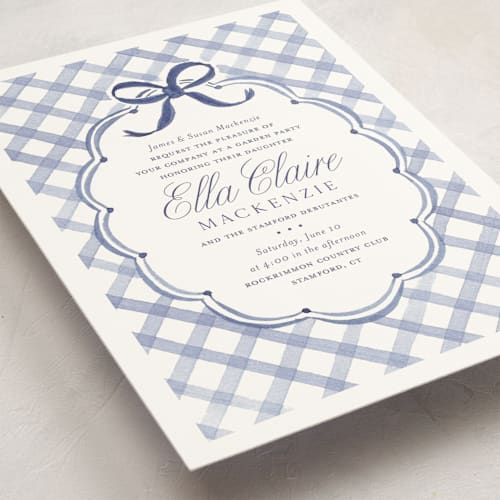 This is a bluebell debutante party invitations with standard by Meagan Christensen called lattice printing on signature in standard