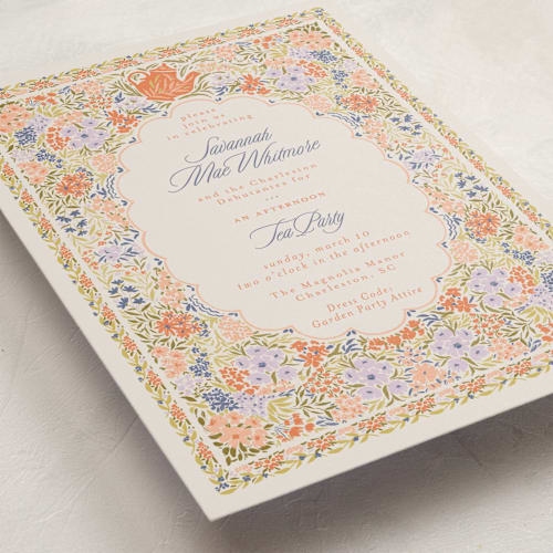 This is a clementine debutante party invitations with standard by Vera Lim called fairy garden printing on signature in standard