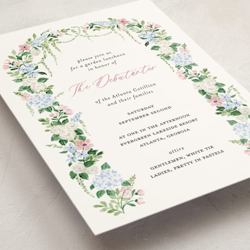 This is a blush debutante party invitations with standard by Sarah Knight called daphne printing on signature in standard