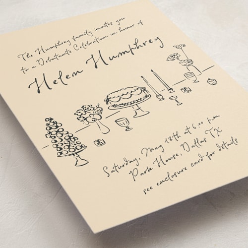 This is a ink debutante party invitations with standard by Zove Ahhh called festive table printing on signature in standard