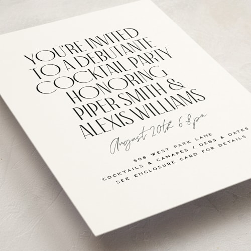 This is a lily debutante party invitations with standard by Owl and Toad called personality printing on signature in standard