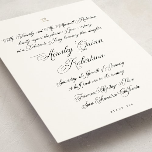 This is a diamond debutante party invitations with standard by Jenna Holcomb called formal printing on signature in standard