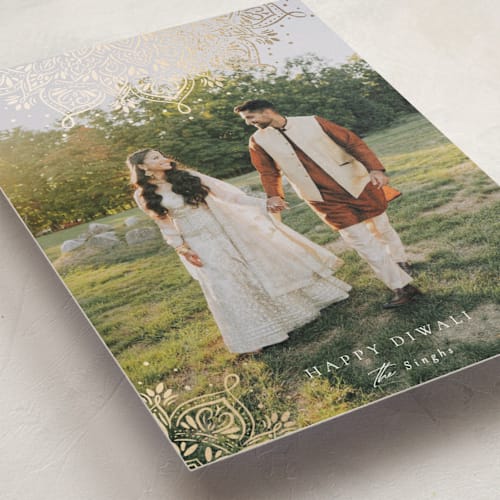 This is a mist diwali cards with foil pressed by Jackie Crawford called sparkling mandala printing on signature in standard