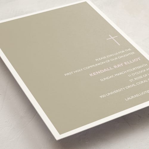 This is a leather communion invitations announcements with standard by Marabou Design called bisect printing on signature in standard