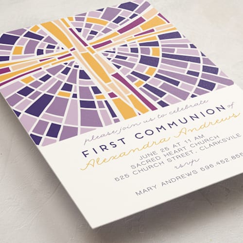 This is a purple mist communion invitations announcements with standard by Ilze Lucero called stained glass illustration printing on signature in standard