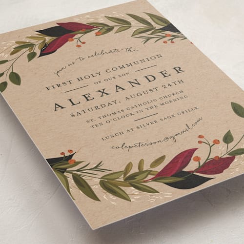 This is a autumn communion invitations announcements with standard by Susan Moyal called vines of green printing on signature in standard