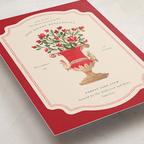 This is a ruby debutante party invitations with foil pressed by Claudia Orengo called regency vase printing on signature in standard