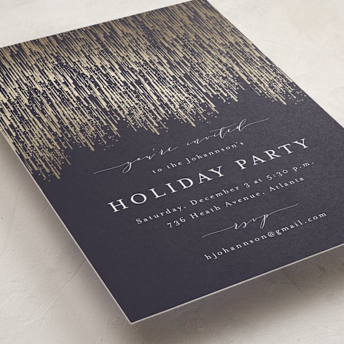 This is a midnight holiday party invitations with foil pressed by Kristie Kern called swank soirée printing on signature in standard