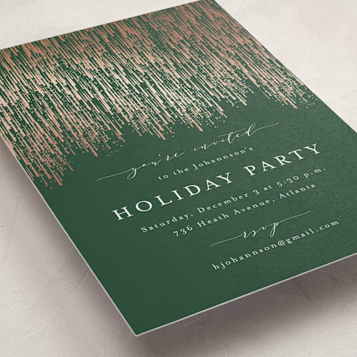 This is a sage holiday party invitations with foil pressed by Kristie Kern called swank soirée printing on signature in standard