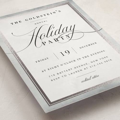 This is a diamond holiday party invitations with foil pressed by Jennifer Lew called refinement printing on signature in standard