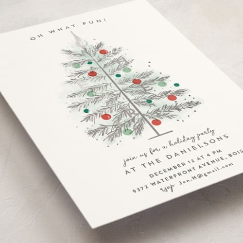 This is a tinsel holiday party invitations with foil pressed by Rebecca Durflinger called tinsel tree printing on signature in standard