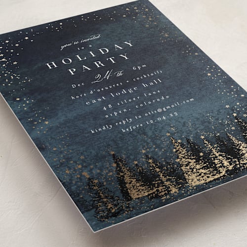 This is a night holiday party invitations with foil pressed by AK Graphics called frosted wonderland printing on signature in standard