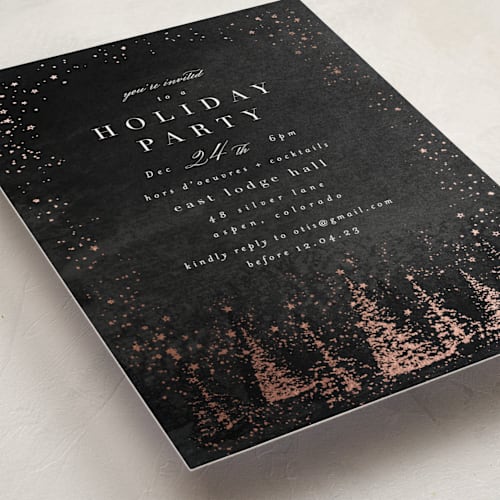 This is a sunset holiday party invitations with foil pressed by AK Graphics called frosted wonderland printing on signature in standard