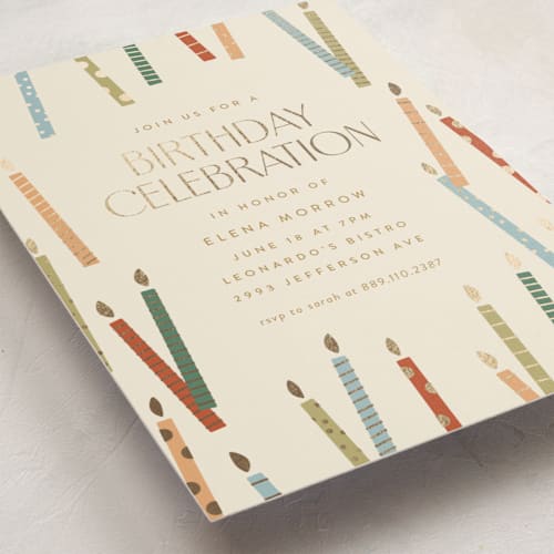 This is a muted holiday party invitations with foil pressed by Ellen Schlegelmilch called scattered candles printing on signature in standard